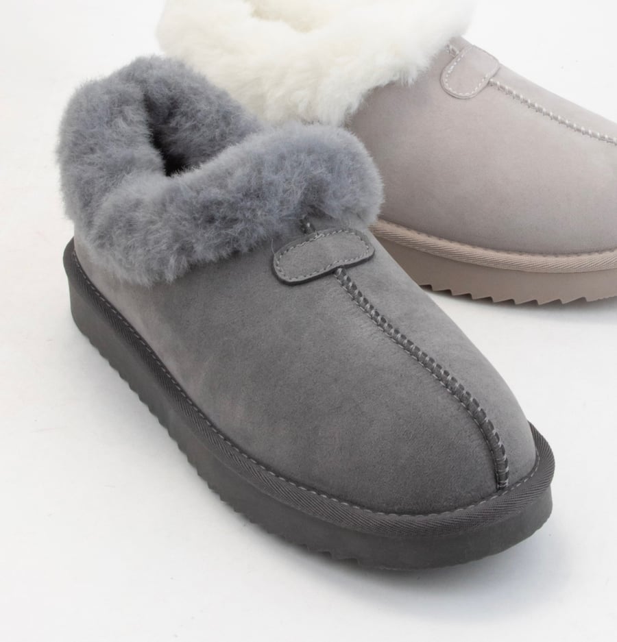 Image of Fluffy Fur Slip On Shoe- Grey