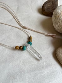 Image 2 of macrame necklace with clear quartz and chrysocolla 