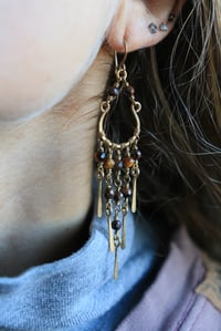 Image 3 of Tigers Eye x Brass Chandelier Earrings