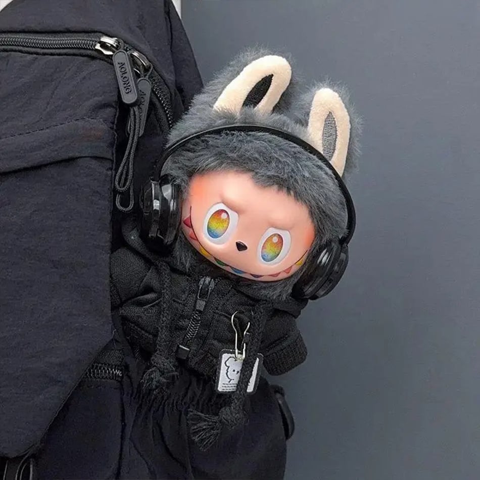 Image of For Labubu Clothes Big Into Energy Series Casual Hoodie Black Suit Fashion Sweatshirt Jacket Lovely 