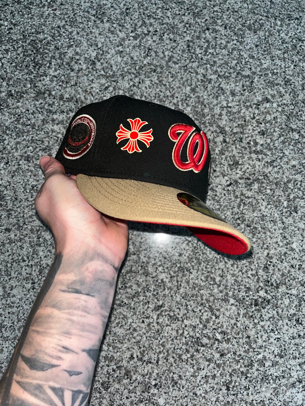 Image of RED BRIM DRAGON  TRI TONE WASHINGTON NATIONALS CUSTOM FITTED CAP