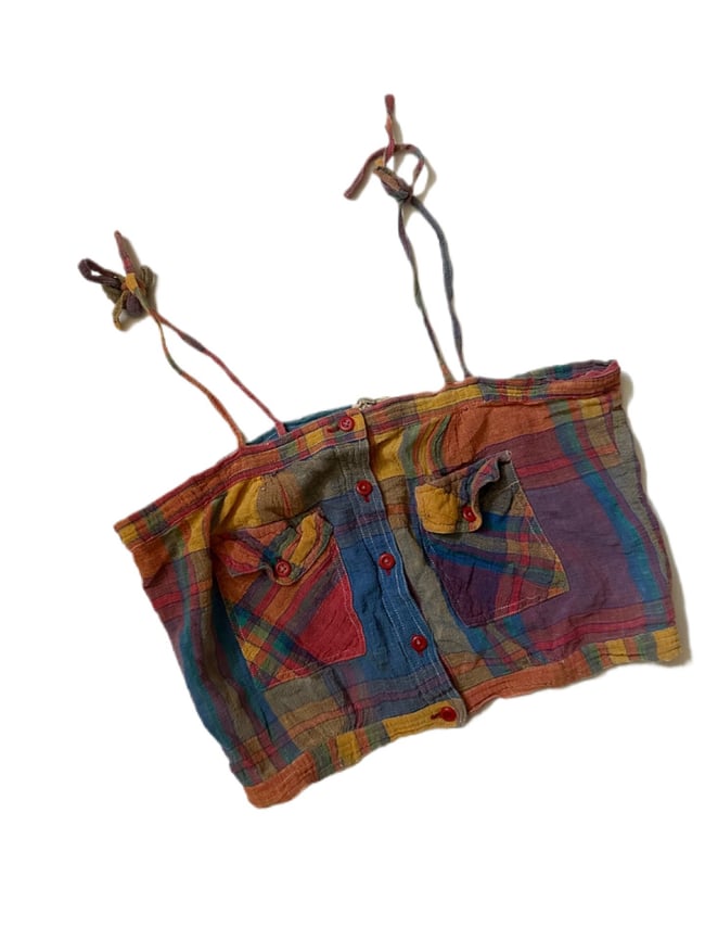 70s madras plaid gauze top