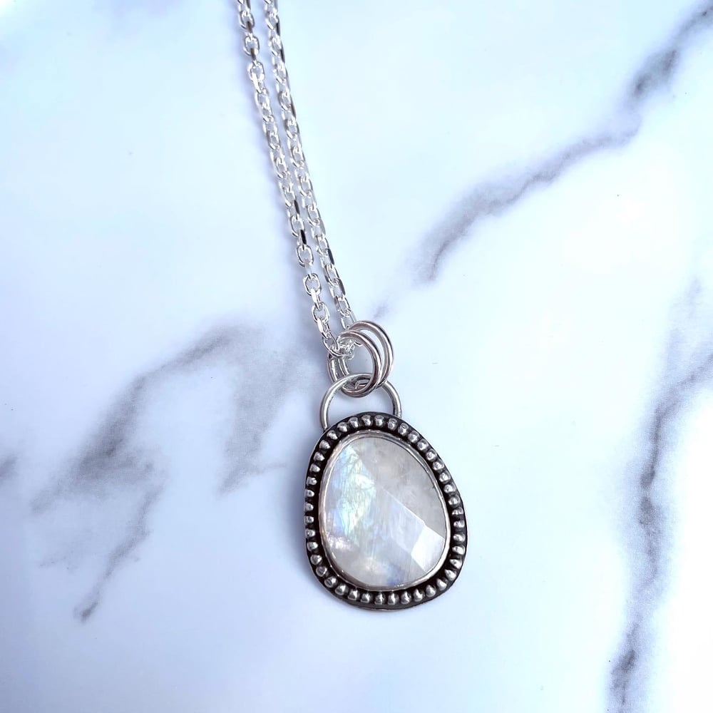 Handmade Sterling Silver Faceted Rainbow Moonstone Pendant