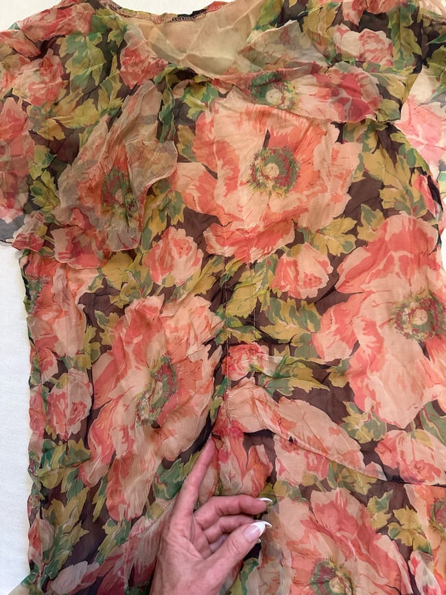 1920s tissue silk chiffon peony dress