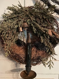 Image 2 of #1.. OLde Crows and Broom ~ Wreath ~ On Candle Sconce ~ Candle~ 