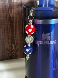 Image 1 of Fourth of July Memorial Day Patrotic Red White and Blue Tumbler Straw Dangle