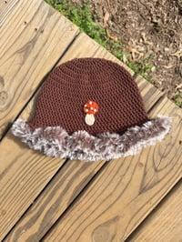 Image 3 of Brown Mushroom Bucket Hat/ Mushroom Earring Set
