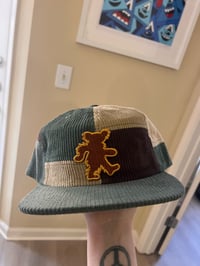 Patchwork cord bear silhouette hat