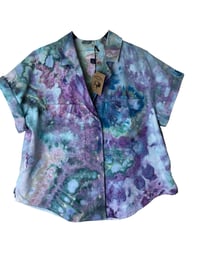 Image 2 of ♻️ UPCYCLED M Linen Blend Resort Shirt in Mermaid Watercolor Ice Dye