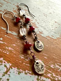 Image 8 of ruby and rainbow moonstone dangle earrings with sterling silver medallions
