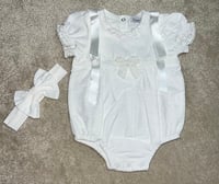 Girls White Romper with Matching Bow Headband 
