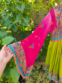 Image 9 of Sienna Glitter wrap dress - Pink and green