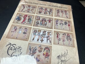 Image of 8”x10” Pin Up Travel Tattoo Flash 02 Std Cardstock 10 Sheet Set w/ Lines