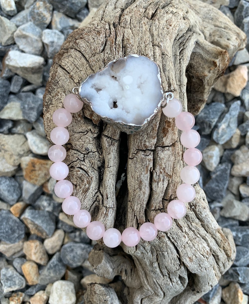 Image of Reiki Charged Rose Quartz Geoda Bracelet