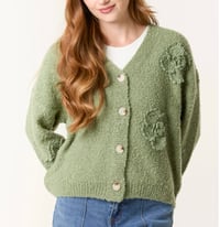 Image 1 of FLOWER SOFT KNITTED V-NECK CARDIGAN