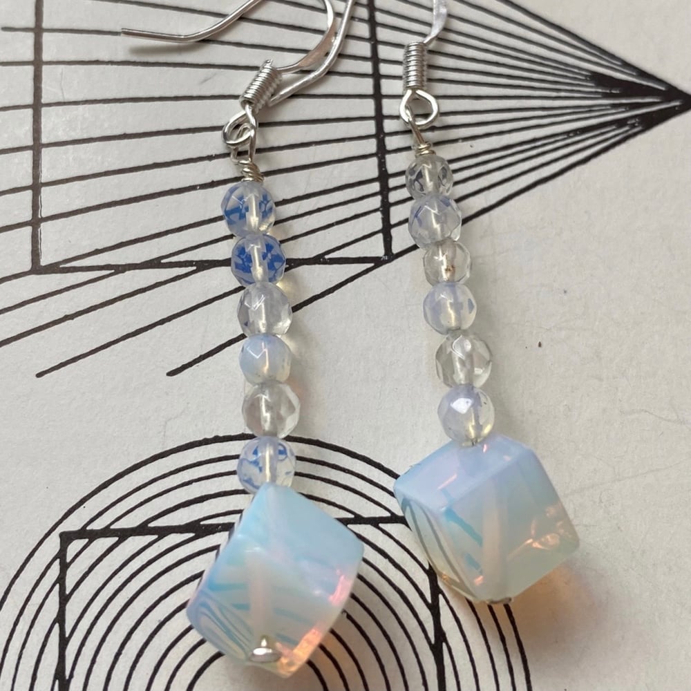 Cube Opalite / Moonstone SS Earrings