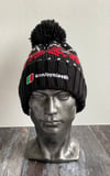 FAIR ISLE SNOWSTAR BLACK AND RED BOBBLE HAT