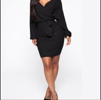 Image 1 of Ribbed Knit Wrap Dress Black