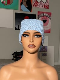 Image 3 of Light Blue Fitted Crochet Beanie