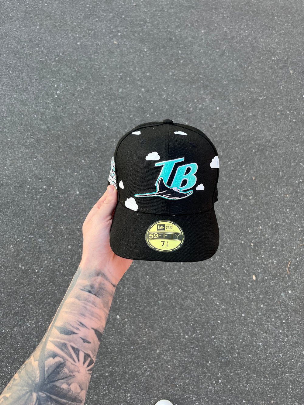 Image of PINK BRIM PARTLY CLOUDY TAMPA DEVIL RAYS CUSTOM FITTED CAP