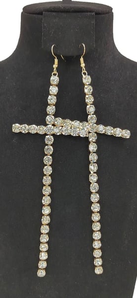 Image of CROSS EARRINGS CLEAR STONES