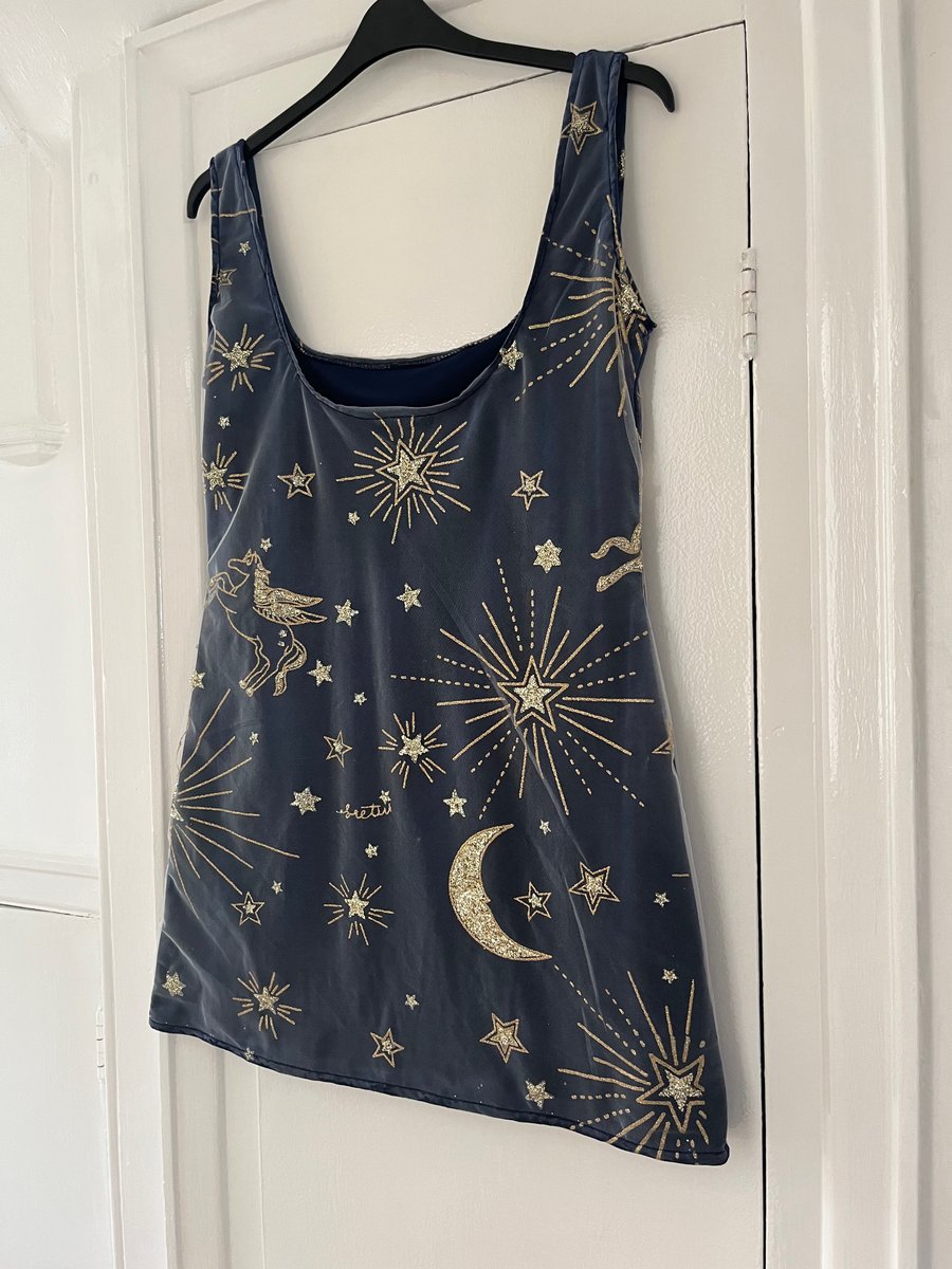 Sparkly Horse, Star, Sun And Moon Glitter Detail Navy Dress | ECcentric Clothing Sparkly Horse, Star, Sun And Moon Glitter Detail Navy Dress | ECcentric Clothing