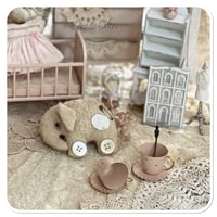 Image 6 of Handmade coffee beige flat elephant with "button wheels"