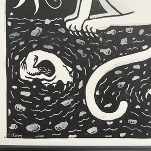 Cat Moon Filigree Skulls Linocut Print