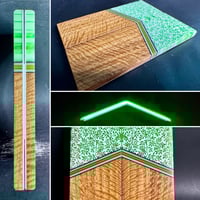 Image 1 of @Kaoticartworks Resin & Curly Narra GLOW Segmented Knife Scales