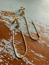 Image 8 of 14k yellow gold threader earrings with opals and citrine