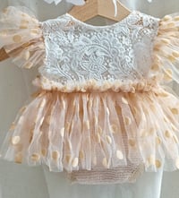 Image 3 of Newborn photoshoot dress | Rosetta | peach | off white
