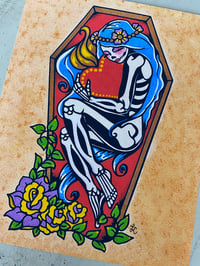 Image 3 of Day of the Dead Sacred Heart and Coffin Girl Art Print