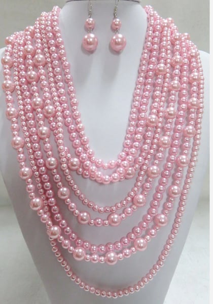 Image of Joy of love 8 STRAND PINK PEARL NECKLACE SET