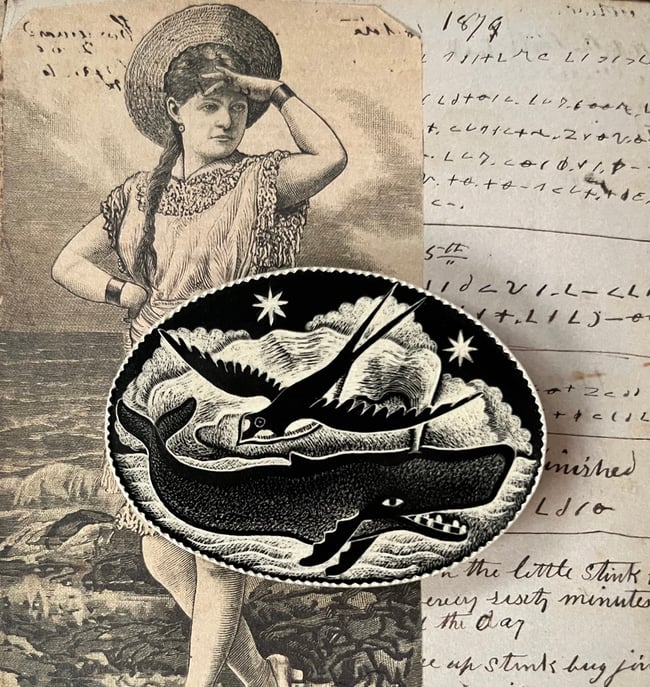 WHALE AND SWALLOW BROOCH 