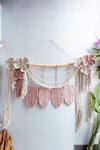 Extra Large Floral Macramé Wall Hanging with Leaves, Pink & Ivory Wall Tapestry, Macramé Headboard