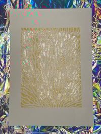Image 2 of Original Lino Print - Gills - Gold on Natural