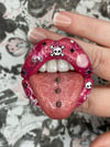 PHONE GRIP - Hot Pink Lips With Graphics And Three Spike Piercings