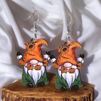 Image 1 of Vintage Harvest Pumpkin & Cute Dwarf Wooden Earrings