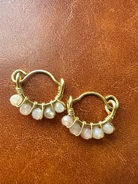 Image 2 of SOLEIL — Peach Moonstone Huggie Hoop Earrings