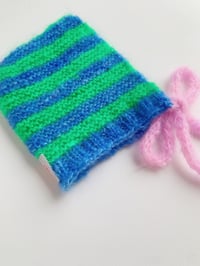 Image 2 of Sofie and Iris Blue, Grass Green and Pink Striped Mohair Bonnet