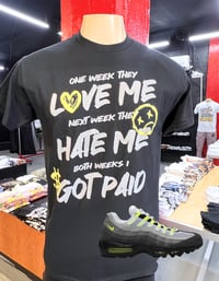 Love Me, Hate Me T-shirt (Black/Gray/Neon Green)