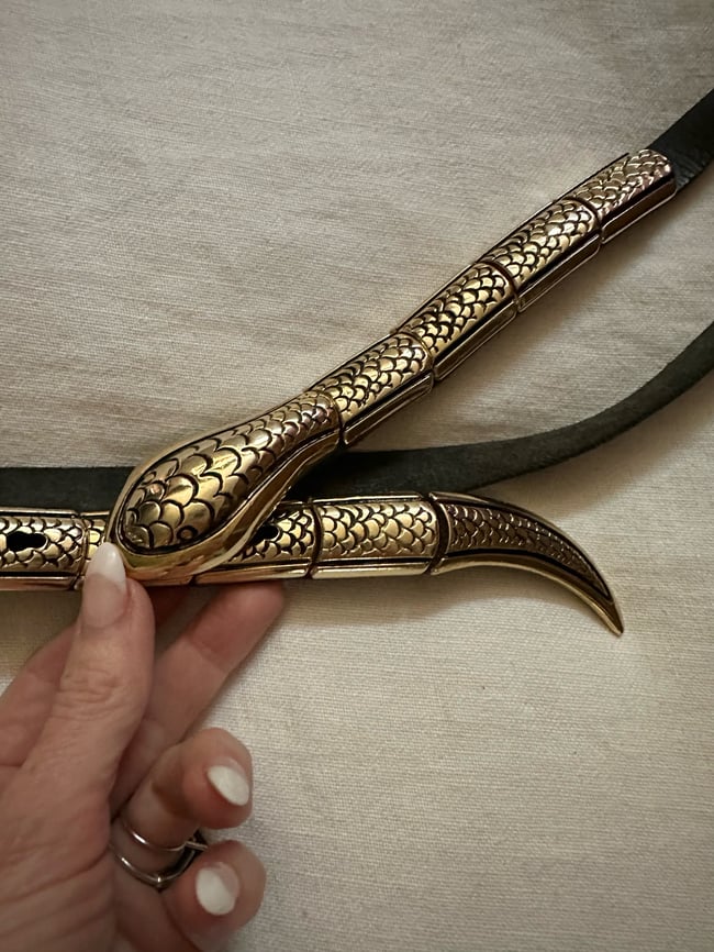 70s French snake belt leather and metal 