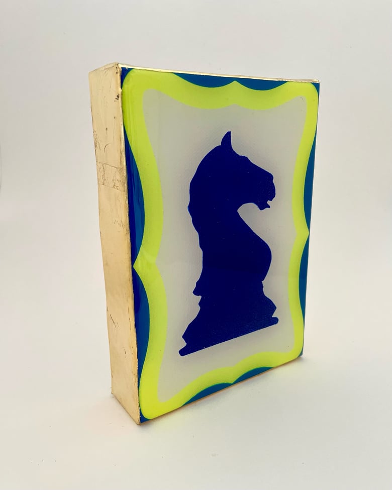 Image of Chess Piece Horse Blue/White/Hot Yellow (Larger)