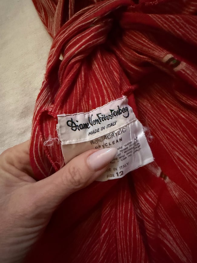 early 1970s Diane von Furstenberg red tassels jersey wrap dress italy 