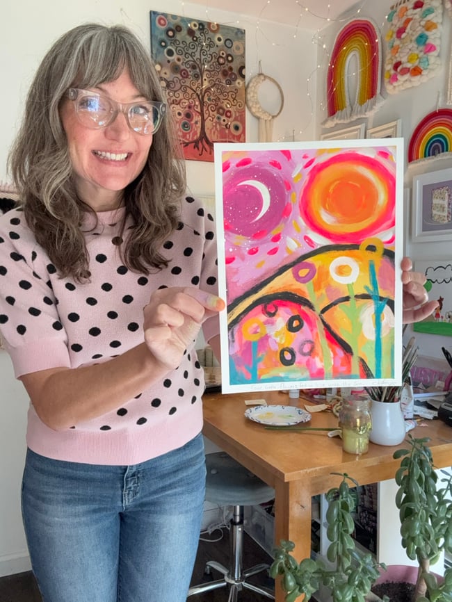 Four little flowers fell in love with the sun. Original paper painting.