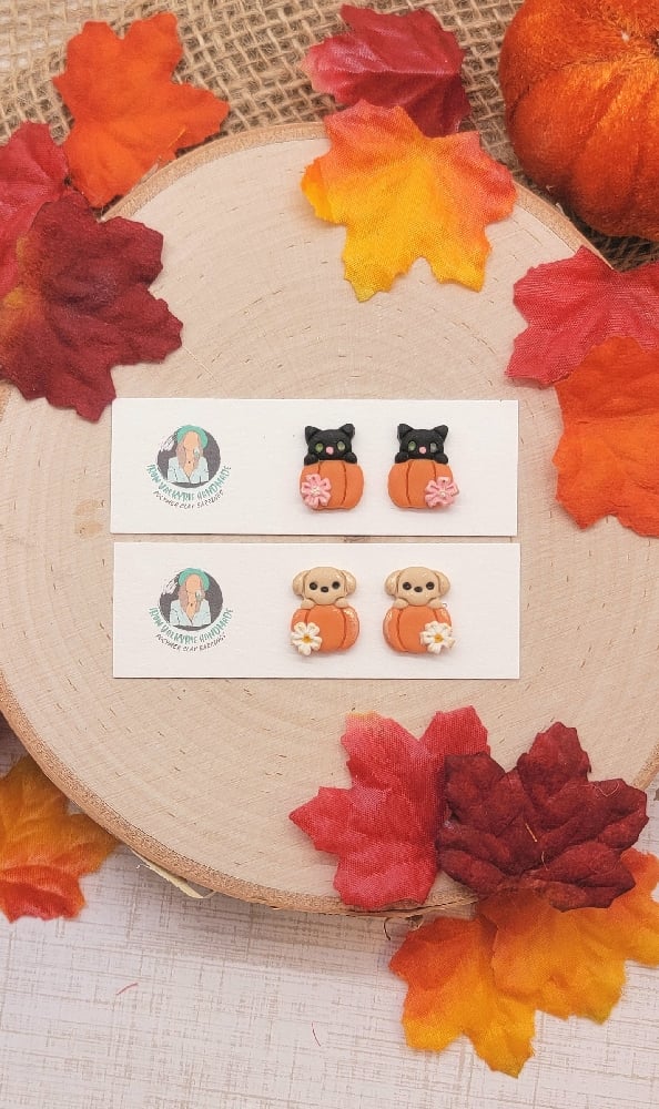 Image of Puppy + Kitty Pumpkin Studs