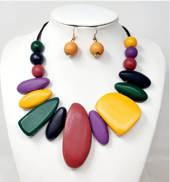 Image of Kandia DARK MULTI COLOR WOOD NECKLACE SET