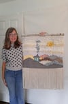 Little Blue House And A Winter Sky. Extra Large Woven Wall Hanging