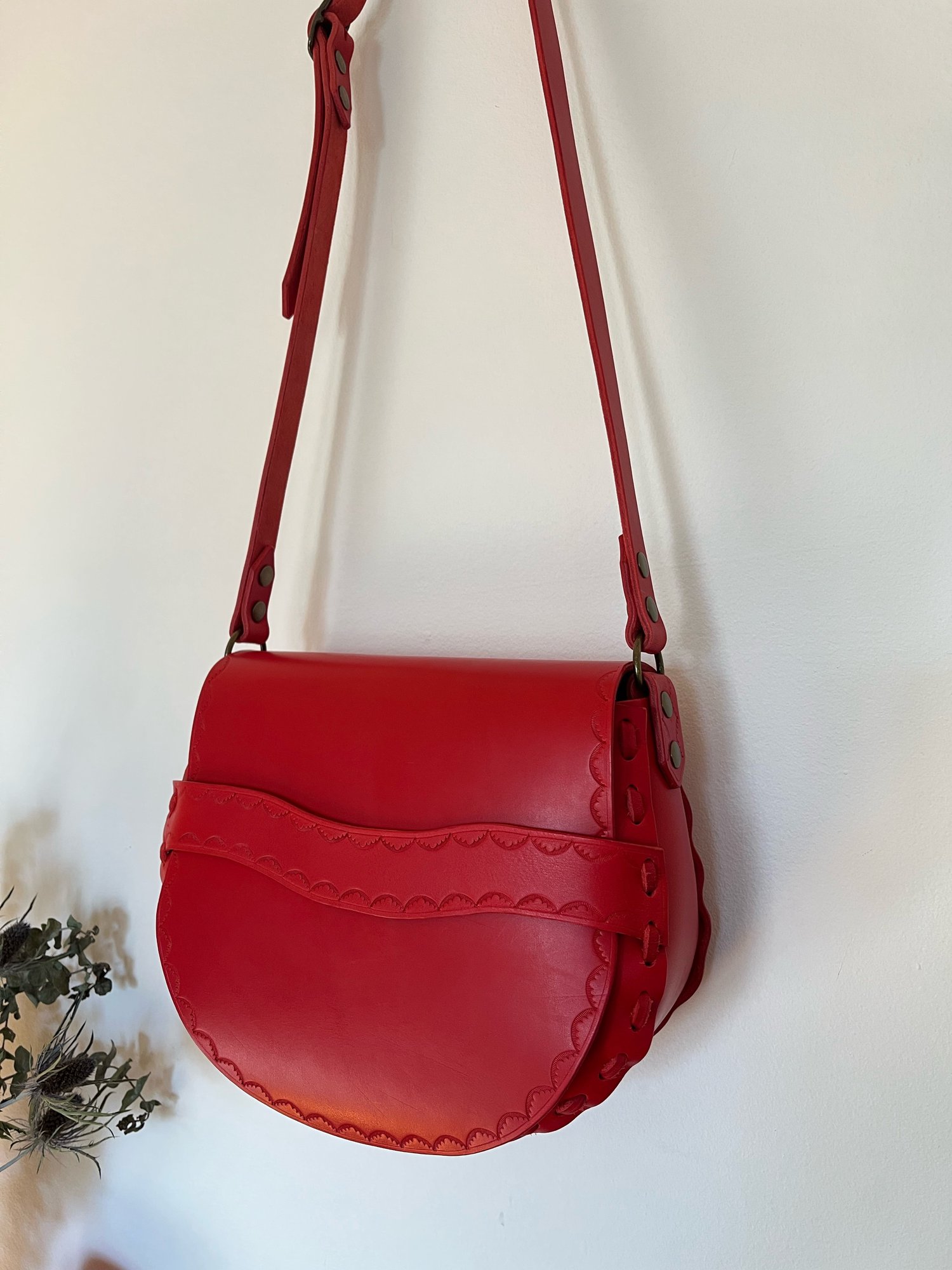Image of Candy Apple Red Vachetta Crossbody Saddle Bag