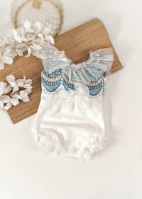 Image 1 of Sitter bodysuit for photo shoots | Eve | age 9-12 months | off white | aquamarine